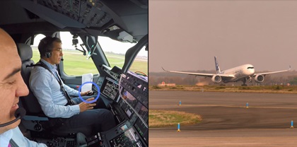 Airbus test pilot Yann Beaufils kept his hands close but left the first fully automated takeoff of an airliner to the computer in January 2020. Images courtesy of Airbus.