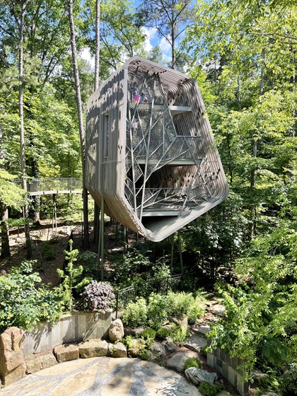 The Bob and Sunny Evans Tree House floats in a small group of pines and oaks within the Evans Children’s Adventure Garden at the Garvan Woodland Gardens in Hot Springs, Arkansas. Photo by MeLinda Schnyder.