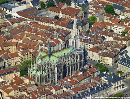 An aerial view of the Basilique Saint-Epvre located in Nancy, France, taken from the Green Observer. Photo by L'Europe vue du ciel.