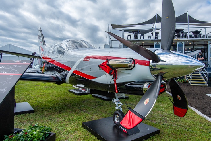 Daher's new TBM 960 on display at the Daher exhibit. Photo by Niki Britton.