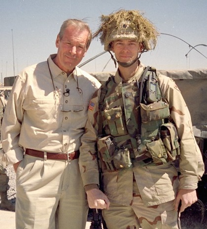 Steve Russell and ABC World News Tonight anchor Peter Jennings, pictured a few months after Saddam Hussein was captured in December 2003. Photo courtesy of Steve Russell.