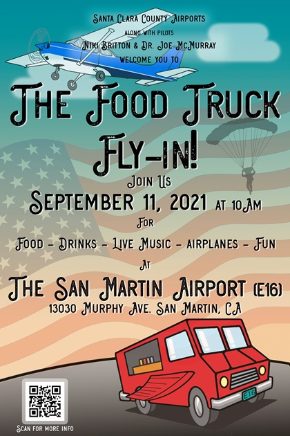 San Martin Airport Food Truck Fly-in promotional poster. Graphic by Niki Britton.