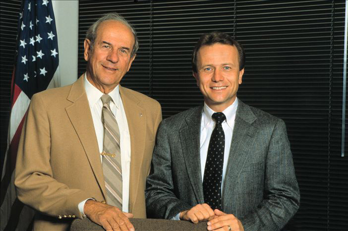 Paul Poberezny (left) served as president of the Experimental Aircraft Association in the early 1980s, and his son Tom Poberezny served as executive vice president. Photo courtesy of EAA.