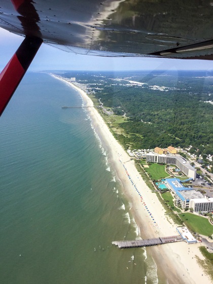 The 145-horsepower Cessna 170B climbed slowly over the Atlantic coast after departing Myrtle Beach International Airport with full fuel, two adults, and camping gear on a hot, humid August day. Photo by Alyssa J. Cobb.
