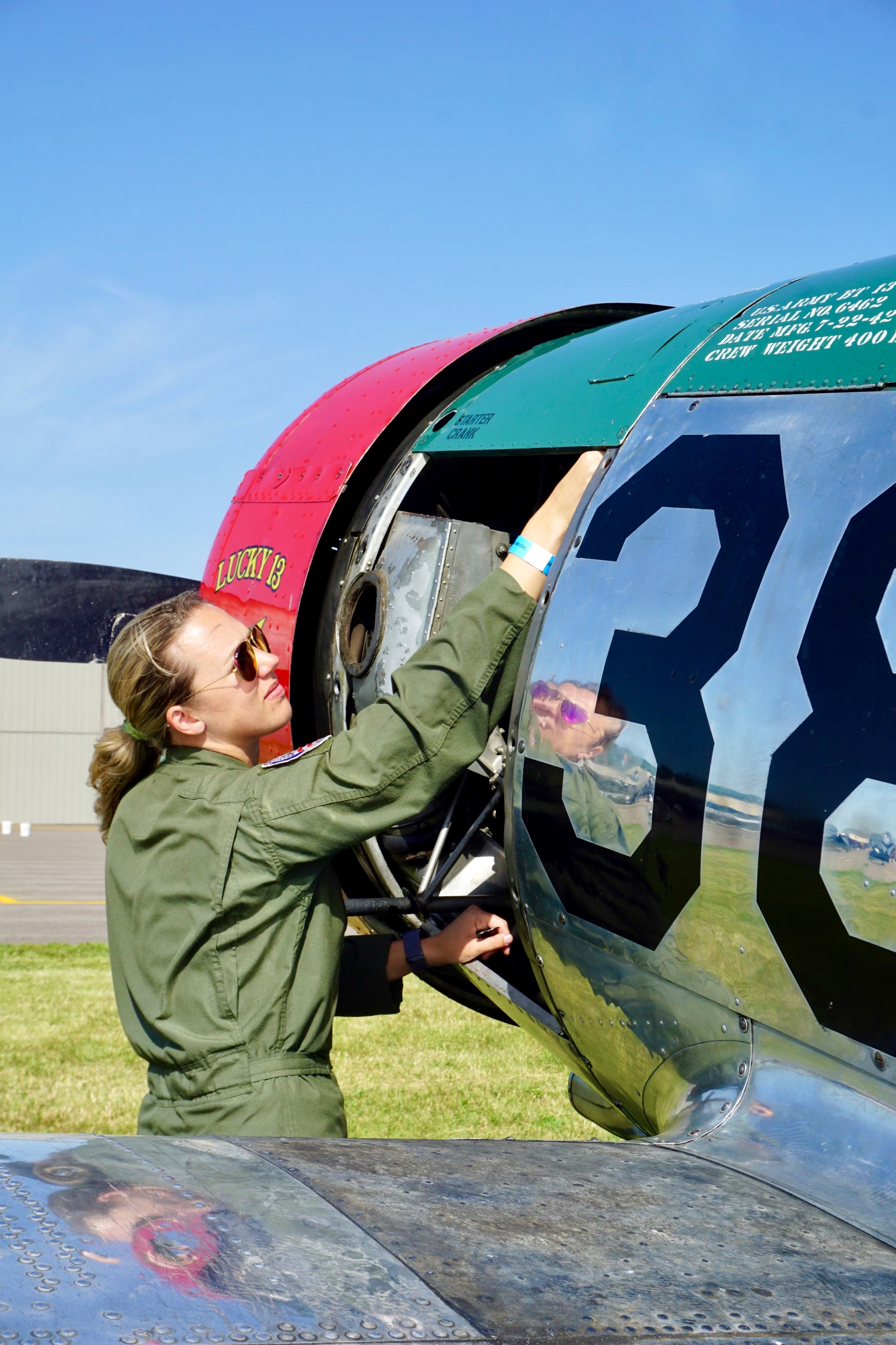 Devyn Reiley prepares her BT–13 for flight ahead of the airshow. Photo by Cayla McLeod Hunt.