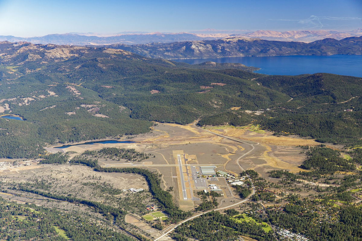Aerial view of Truckee Tahoe Airport and Lake Tahoe. Photo by Todd Quam.