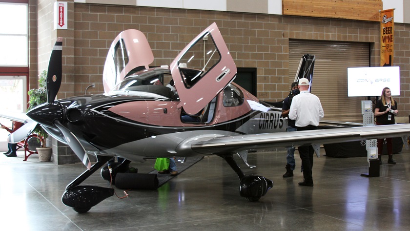 The new Himalayan salt livery for the sixth generation of the popular Cirrus SR22 series was on display at the Northwest Aviation Conference and Trade Show. Photo by Alicia Herron. 