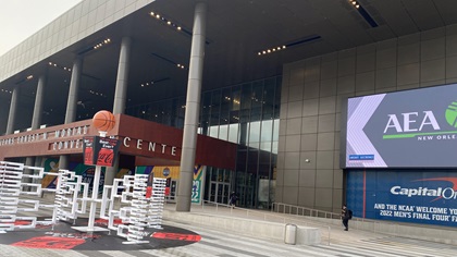 The Ernest N. Morial Convention Center in New Orleans was being prepared for NCAA Final Four activities as the Aircraft Electronics Association held its annual convention starting March 28. Photo by Jim Moore.