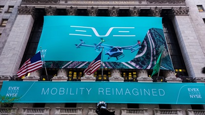 Embraer's eVTOL spinoff Eve was listed May 10 on the New York Stock Exchange. Photo courtesy of Embraer.