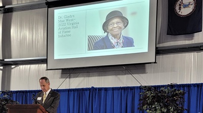 Gladys West was recognized for her significant contributions to aviation and aerospace, though she was unable to attend the Virginia Hall of Fame induction ceremony in person. Photo courtesy of Murray Huling. 