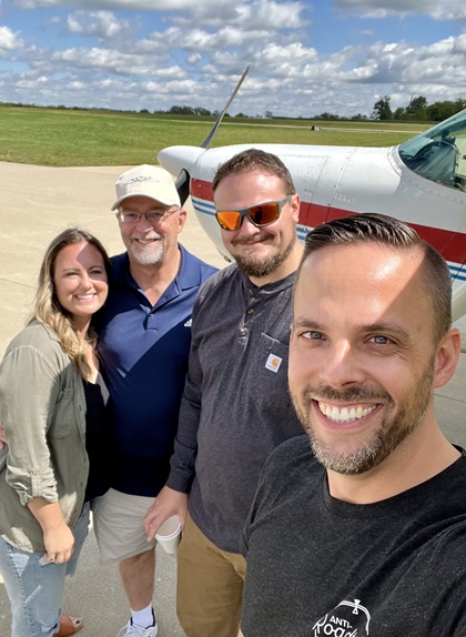From left to right, Desiree McQuiddy, Steve Webb, Seth McQuiddy, and the author at Warren County Airport. Seth is an AOG technician at Jet East Aviation and recently earned his private pilot certificate. Desiree is competing for the role of the author’s favorite cousin, but is currently being edged out by her sister, Renée Webb. Photo by Erick Webb.