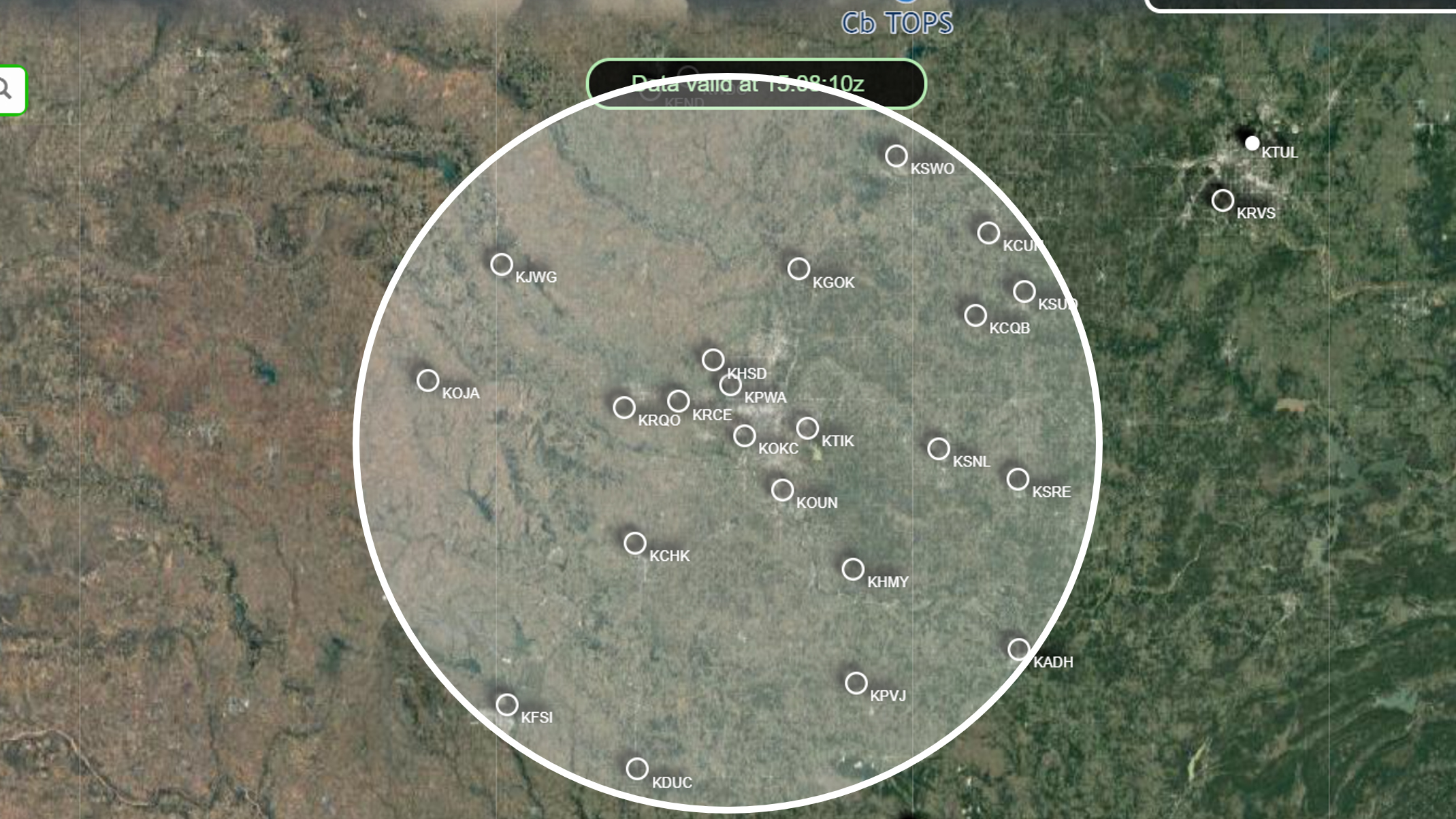 A 50-mile radius around Will Rogers World Airport in Oklahoma City will serve as the one of the areas for an experimental project to file pireps using automated ground stations. Graphic courtesy of the FAA.