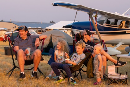 Cessna 205 owners the Mayes family from Seattle camp out during the AOPA Hangout at Felts Field in Spokane, Washington. Photo by Niki Britton.