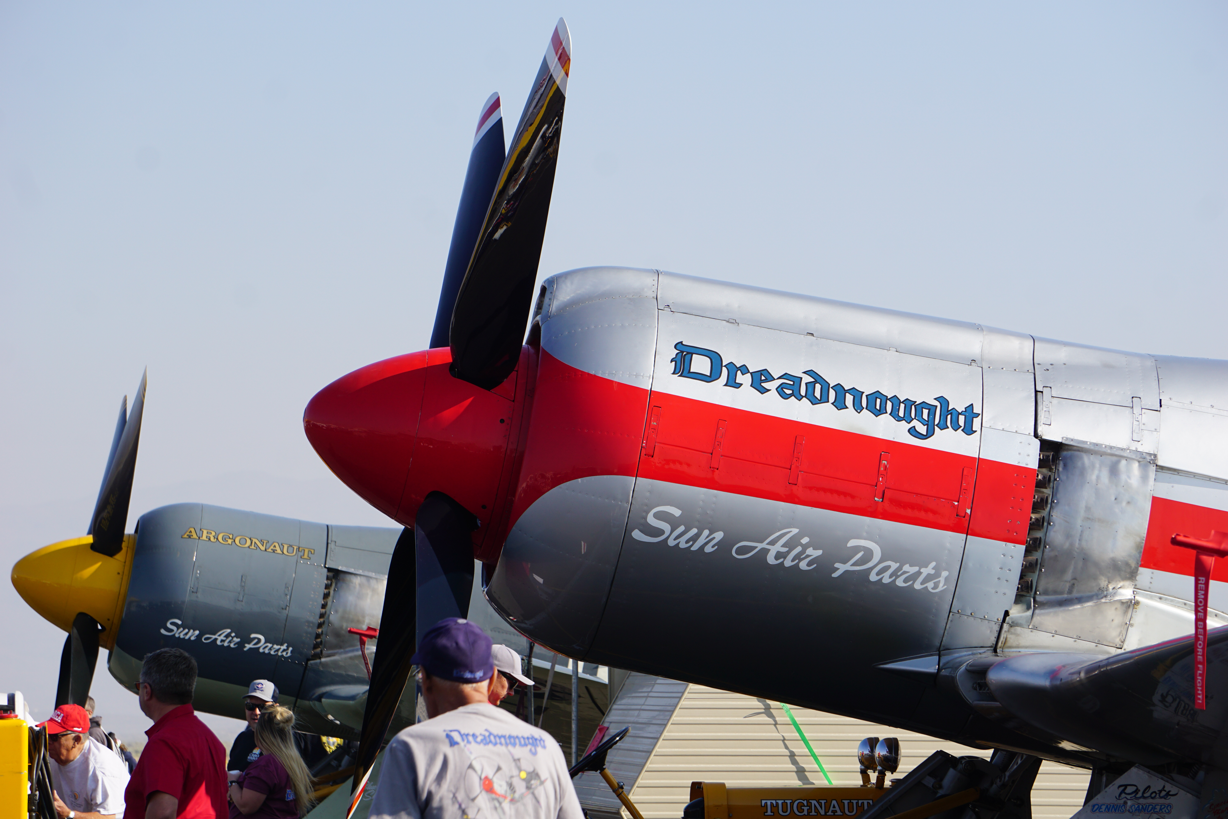 'Dreadnought' and 'Argonaut,' two legendary Hawker Sea Furys, are pictured just prior to an Unlimited Gold Race. Photo by Cayla McLeod Hunt.