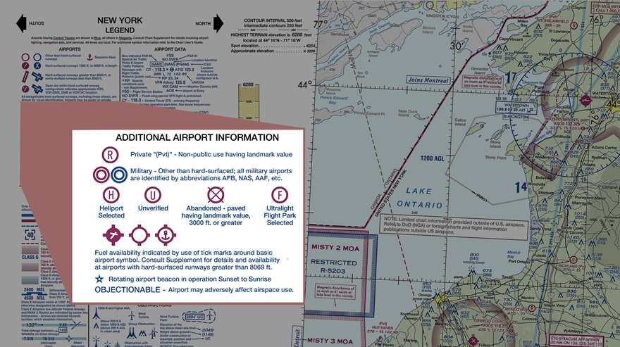 The term "landmark value" appears in sectional aeronautical chart legends, but is not well defined by the FAA, and could lead to some private airports being removed from printed charts. AOPA illustration based on FAA chart.