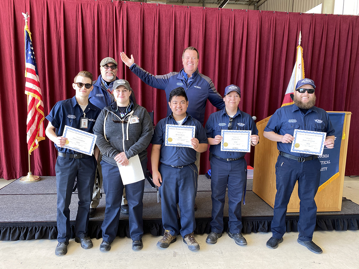 California Aeronautical University students pass the airframe portion of the school’s aviation maintenance technology program. Photo courtesy of CAU.