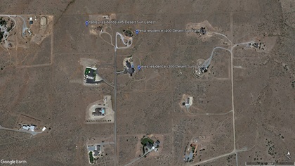 Click the image to expand this satellite view of the Desert Sun Lane neighborhood taken August 30, 2019, showing the neighborhood where Trent Palmer flew at low altitude on November 24, 2019, prompting a certificate suspension by the FAA that the NTSB on March 30 restored to 120 days and reaffirmed. Google Earth image.