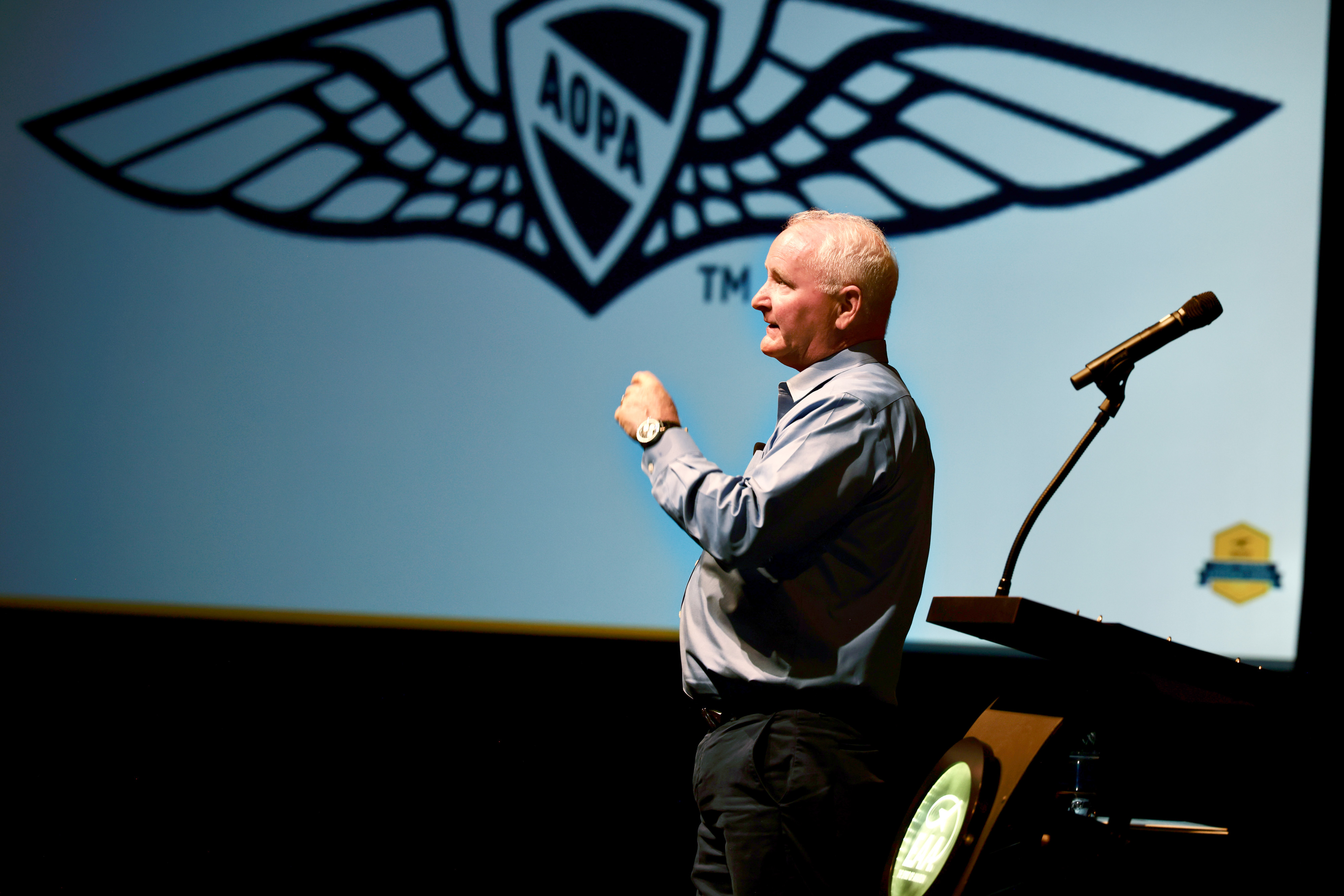 AOPA President Mark Baker spoke about the coordinated effort to transition safely and without delay to unleaded aviation fuel. Photo by Chris Rose.