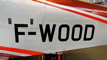 In case visitors didn’t 'get' the idea of what the aircraft is made of, the N-number on the light turbine aircraft spells it out. Photo by Sylvia Horne. 