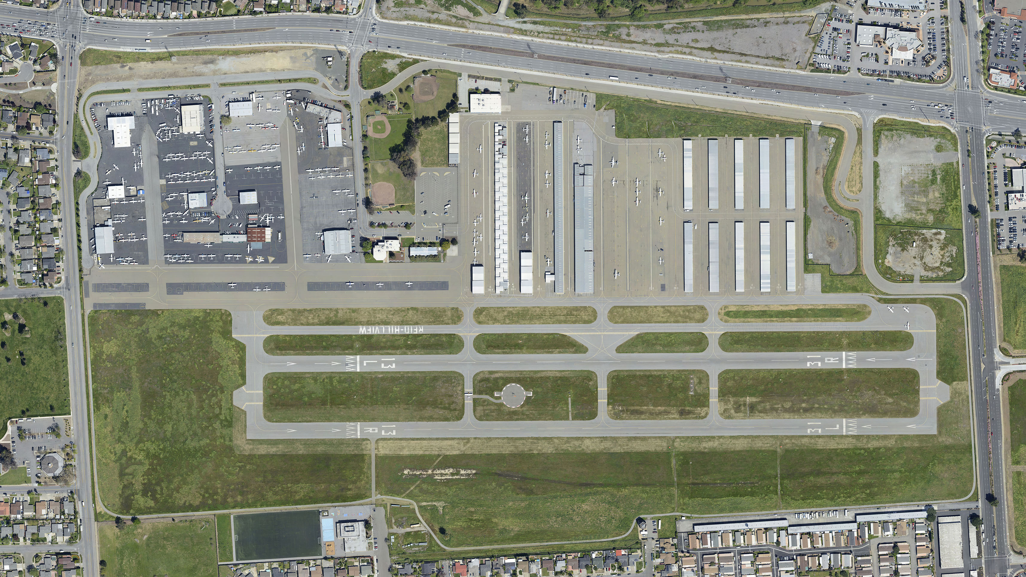 An aerial view of Reid Hillview Airport in San Jose, California. Image courtesy of The 111th Group Inc.