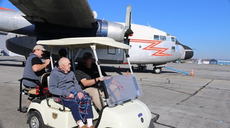 Young toured the collection of the Hagerstown Aviation Museum housed in the former Fairchild factory where he worked. Photo by Steve Schapiro.