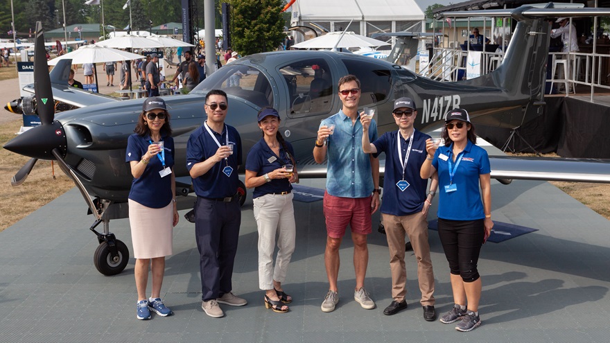 Representatives of Diamond Aircraft with the proud first DA50 RG U.S. customer, Jordan Cram, in front of his brand-new aircraft. Photo courtesy of Diamond Aircraft.
