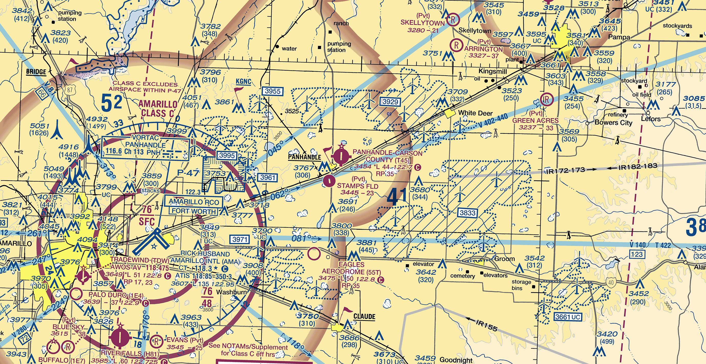 Wind turbine charting changes set to go into effect in August include a new zipper border, diagonal cross-hatching lines, and updated elevation boxes. FAA image.