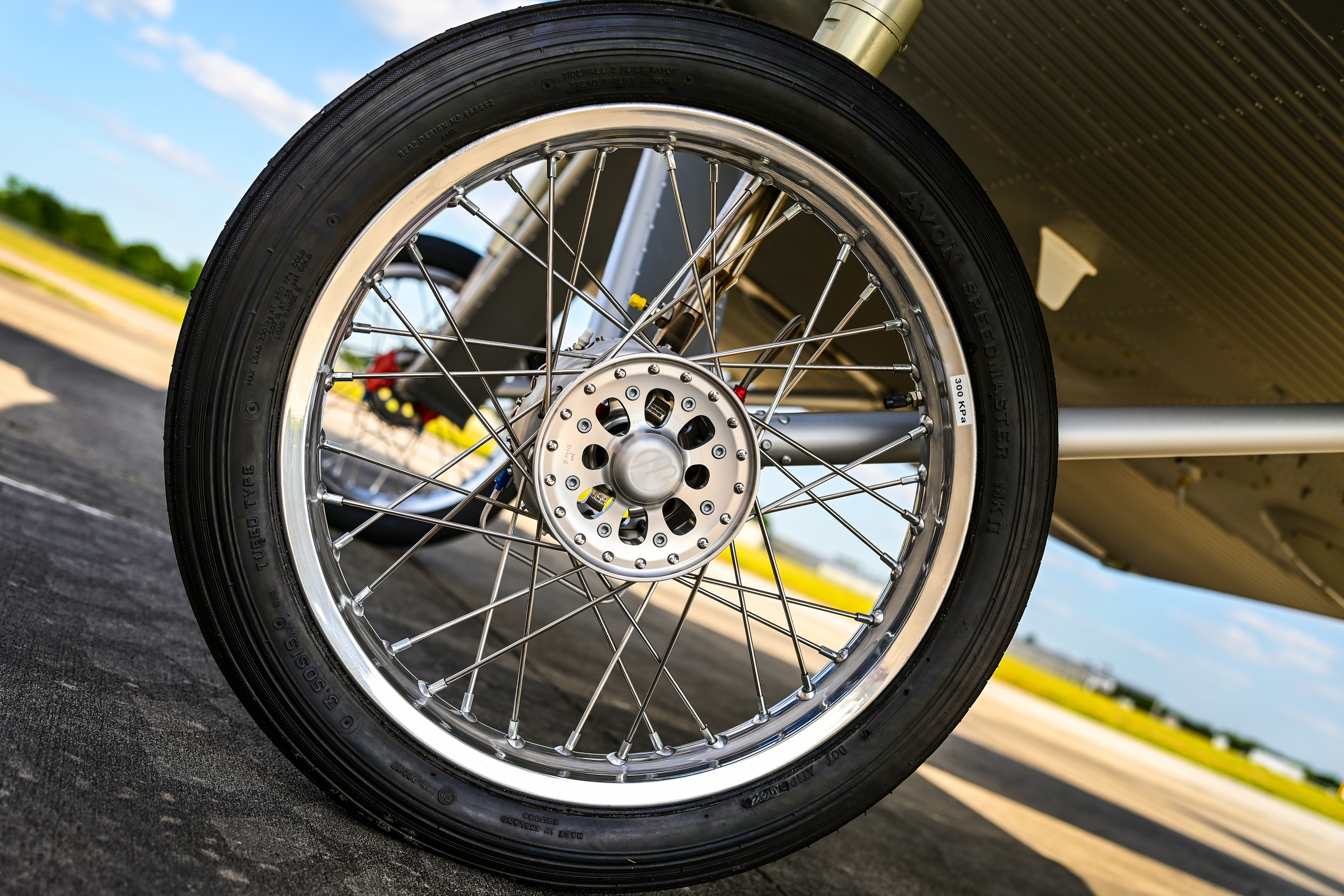 With narrow spoked wheels and cambered main landing gear, the A50 requires active rudder correction during takeoff and landing, as taildraggers typically do. Photo by David Tulis.