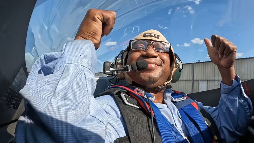 Alton Downer, a U.S. Army veteran learning to fly while fueling aircraft at Frederick Municipal Airport in Maryland, was persistent and finally landed a scholarship from the AOPA Foundation about a year after his first aerobatic flight in an Extra 300 with 'AOPA Pilot' Editor at Large Dave Hirschman.