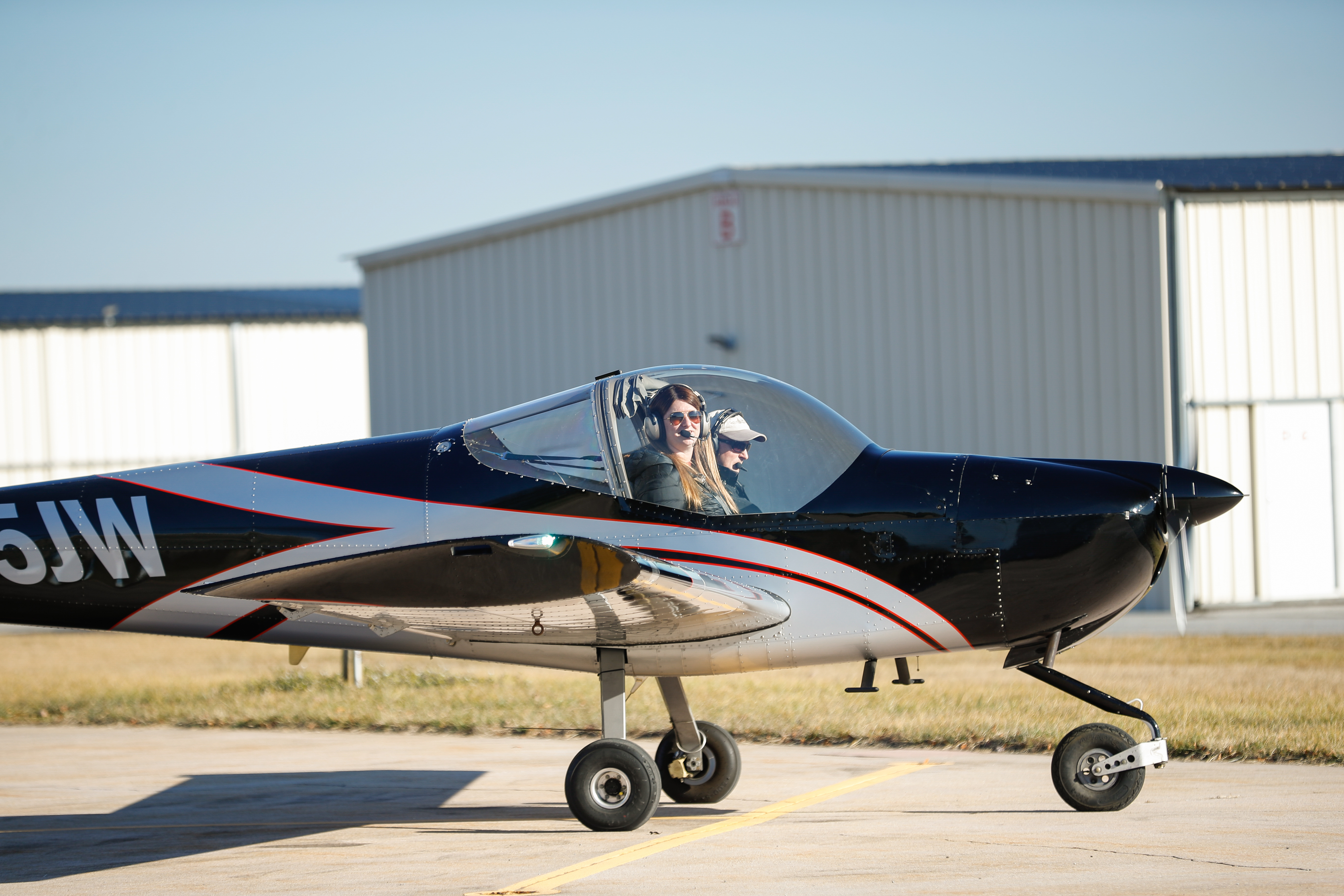 High school educator Alyssa Horpedahl participates in a discovery flight with CFI Mike Filucci. Photo by Rebecca Boone.