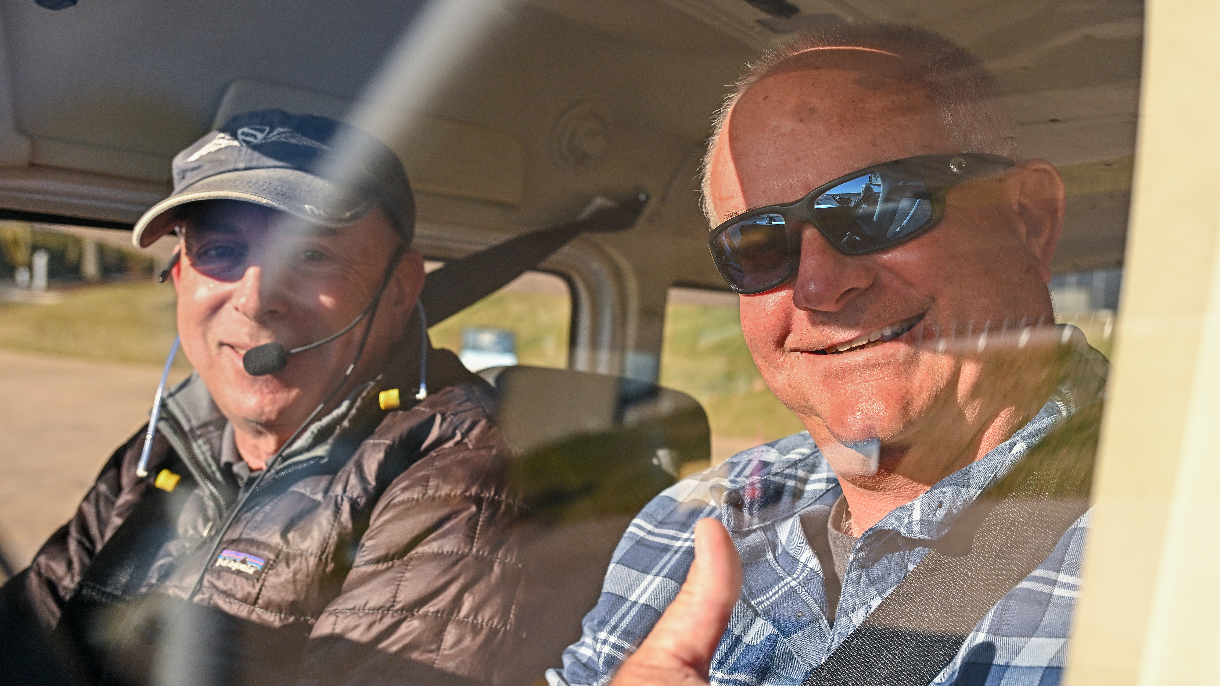 High school educator George Anderson participates in a discovery flight with CFI Dave Hirschman during a three-day workshop for teachers to become certified trainers for the AOPA Foundation High School Aviation STEM Curriculum in Frederick, Maryland, January 11. Photo by David Tulis.