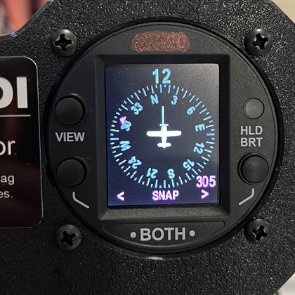 The uAvionix AV-MDI offers several display options, including a 'Snap' feature to help pilots hold a magnetic heading. Photo courtesy of Jeff Simon.