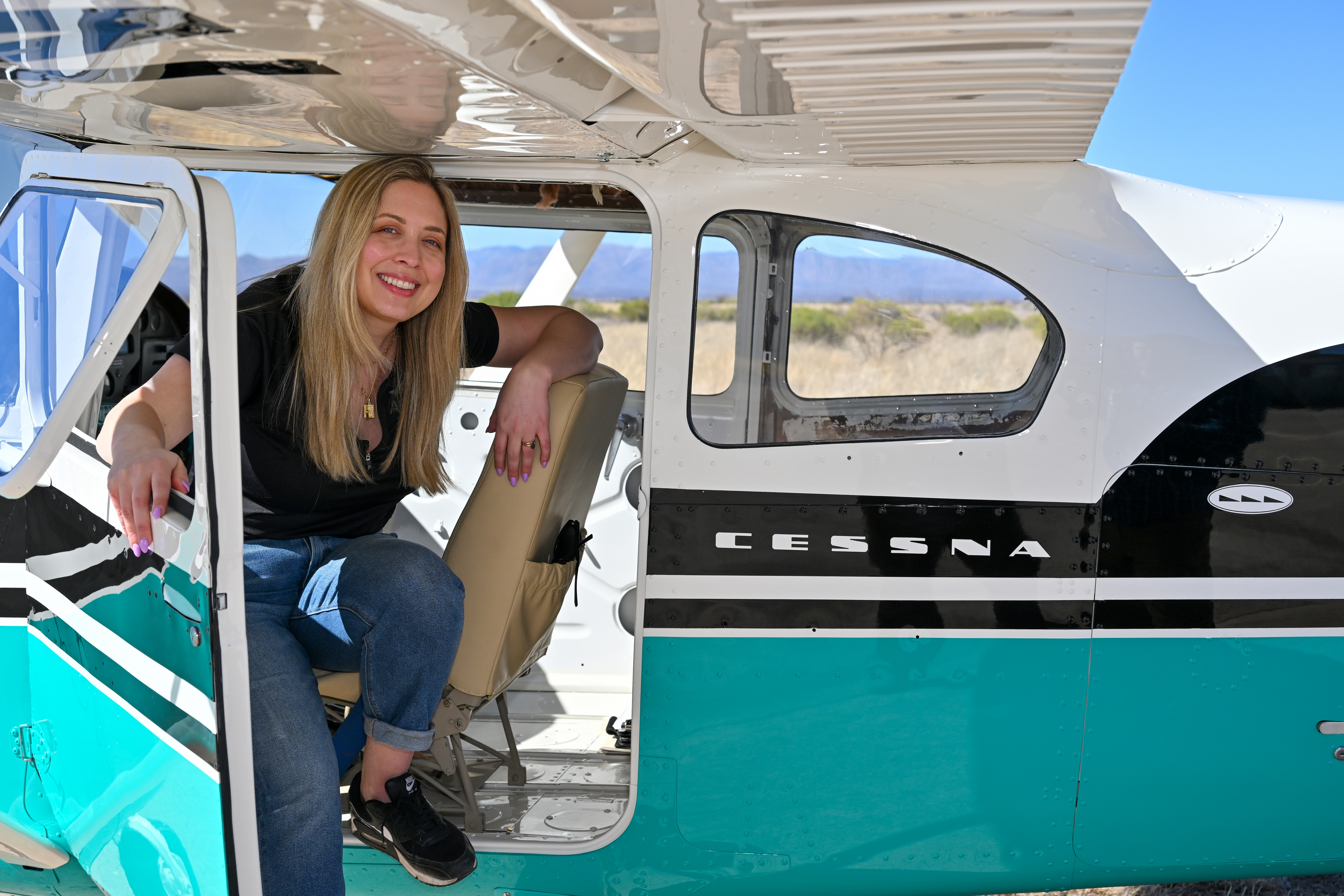 AOPA's Niki Britton is the project manager for the AOPA Sweepstakes Cessna 182 Skylane. Photo by David Tulis.