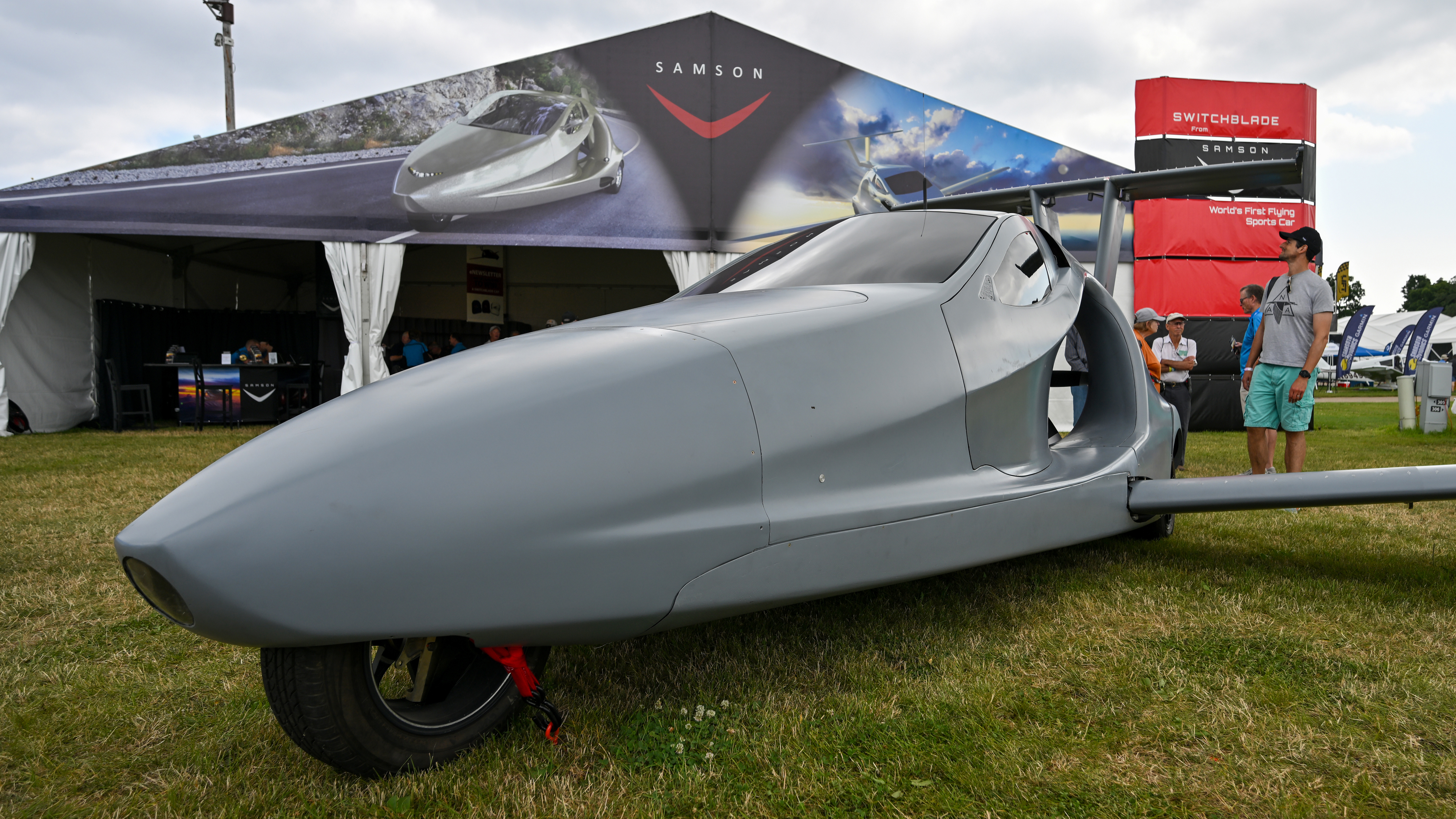 The Samson Switchblade flying car prototype on display at EAA AirVenture Oshkosh in Wisconsin on July 24. Photo by David Tulis.