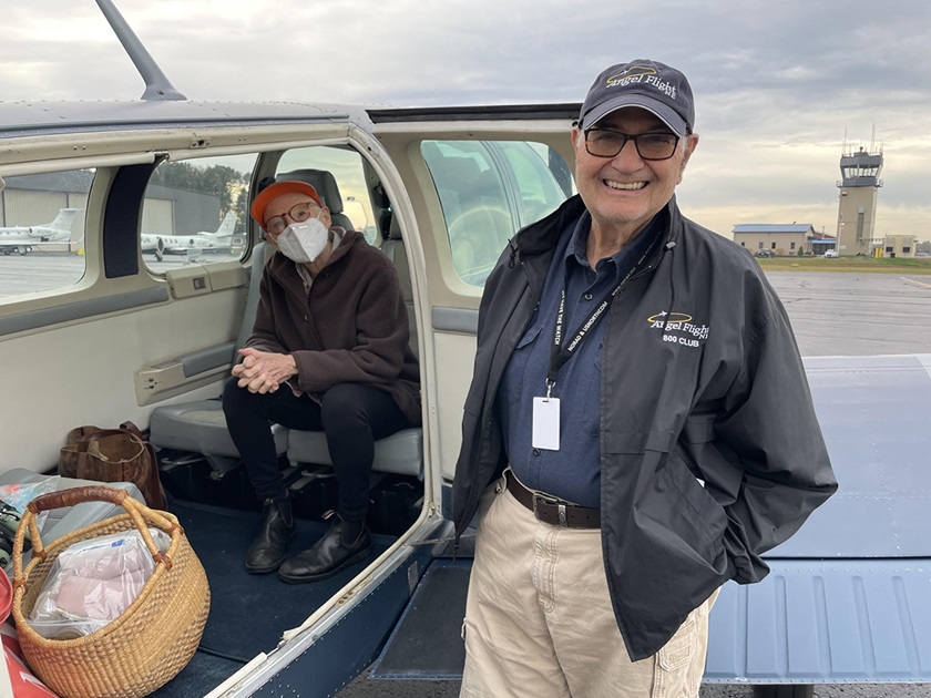 Richard Jacobs with an Angel Flight NE patient passenger. Photo courtesy of Richard Jacobs. 