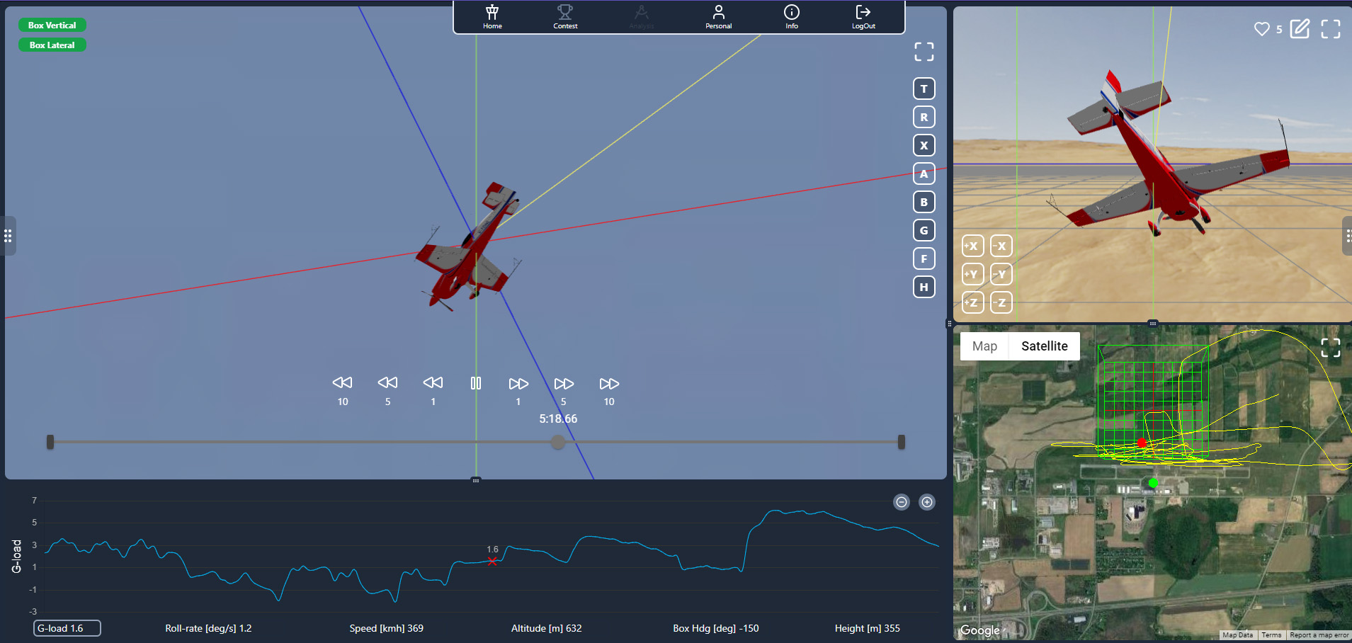 Users can adjust flight playback to focus on different views and perspectives and include or exclude available data. Image courtesy of Acrowrx.