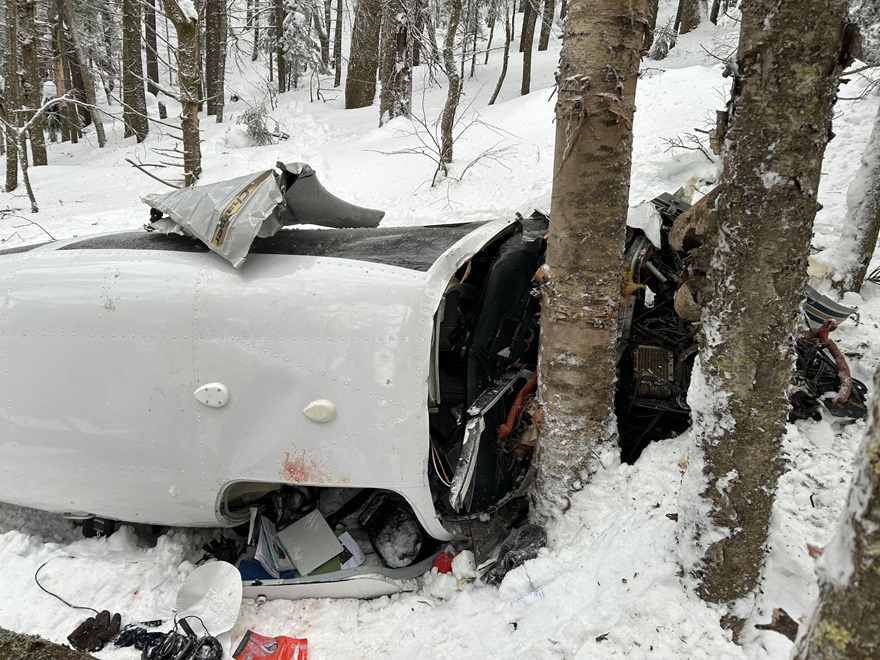 Rescue crews said they were surprised that all three occupants of this Piper Charger had been able to self-extricate well before they arrived. Photo courtesy of the New York State Department of Environmental Conservation.