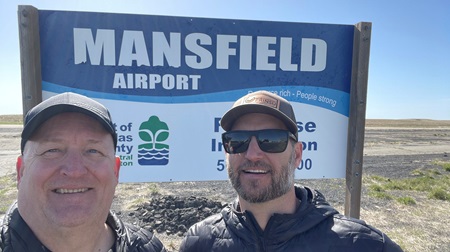 AOPA Northwest Mountain Regional Manager Brad Schuster met with Mansfield Airport advocate Thomas Tupling during his April 4 visit. Photo by Brad Schuster.