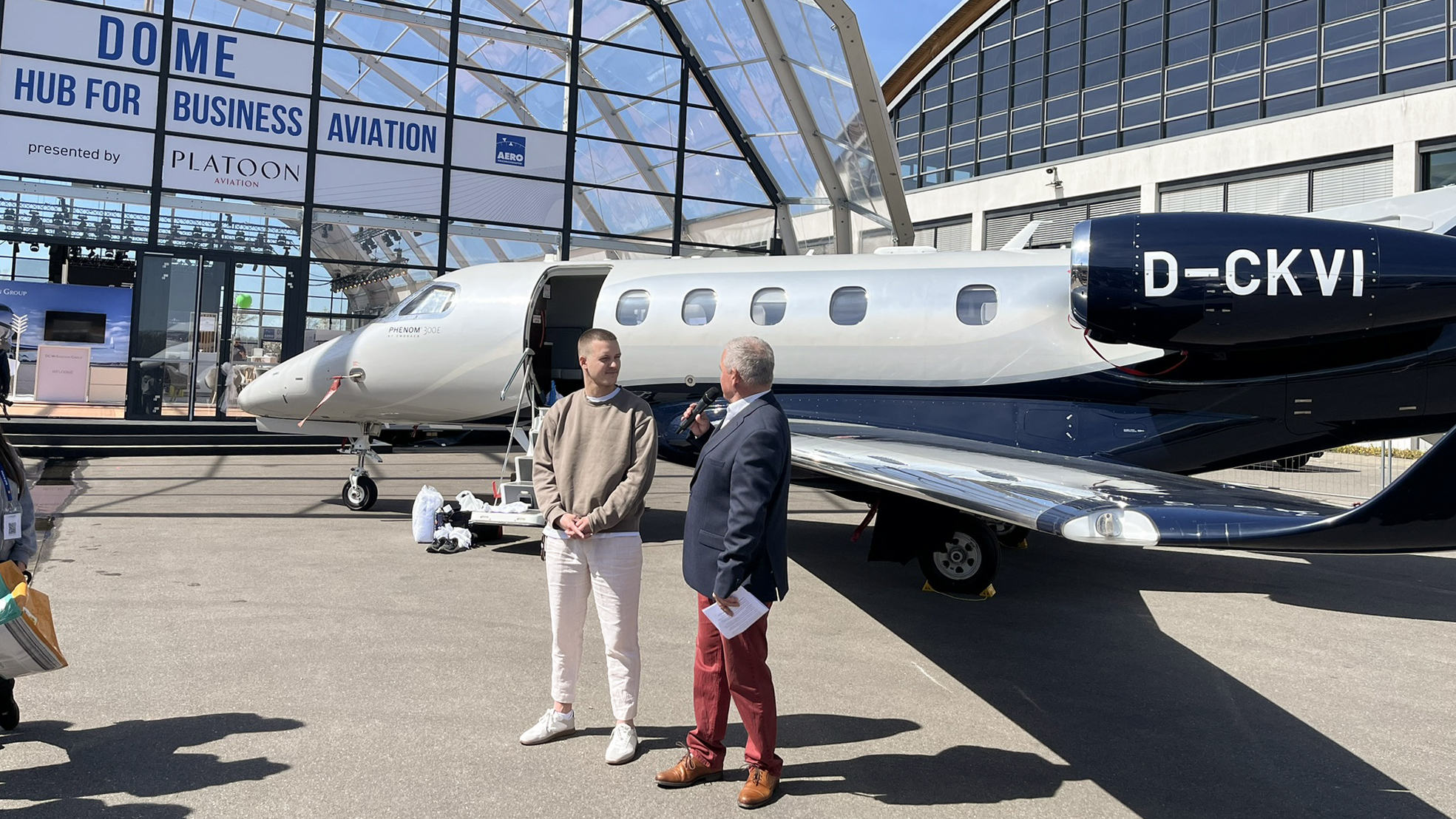 Outside the Aero Business Aviation Show Hub, an exhibit space dedicated to business aviation. Photo by Sylvia Horne.
