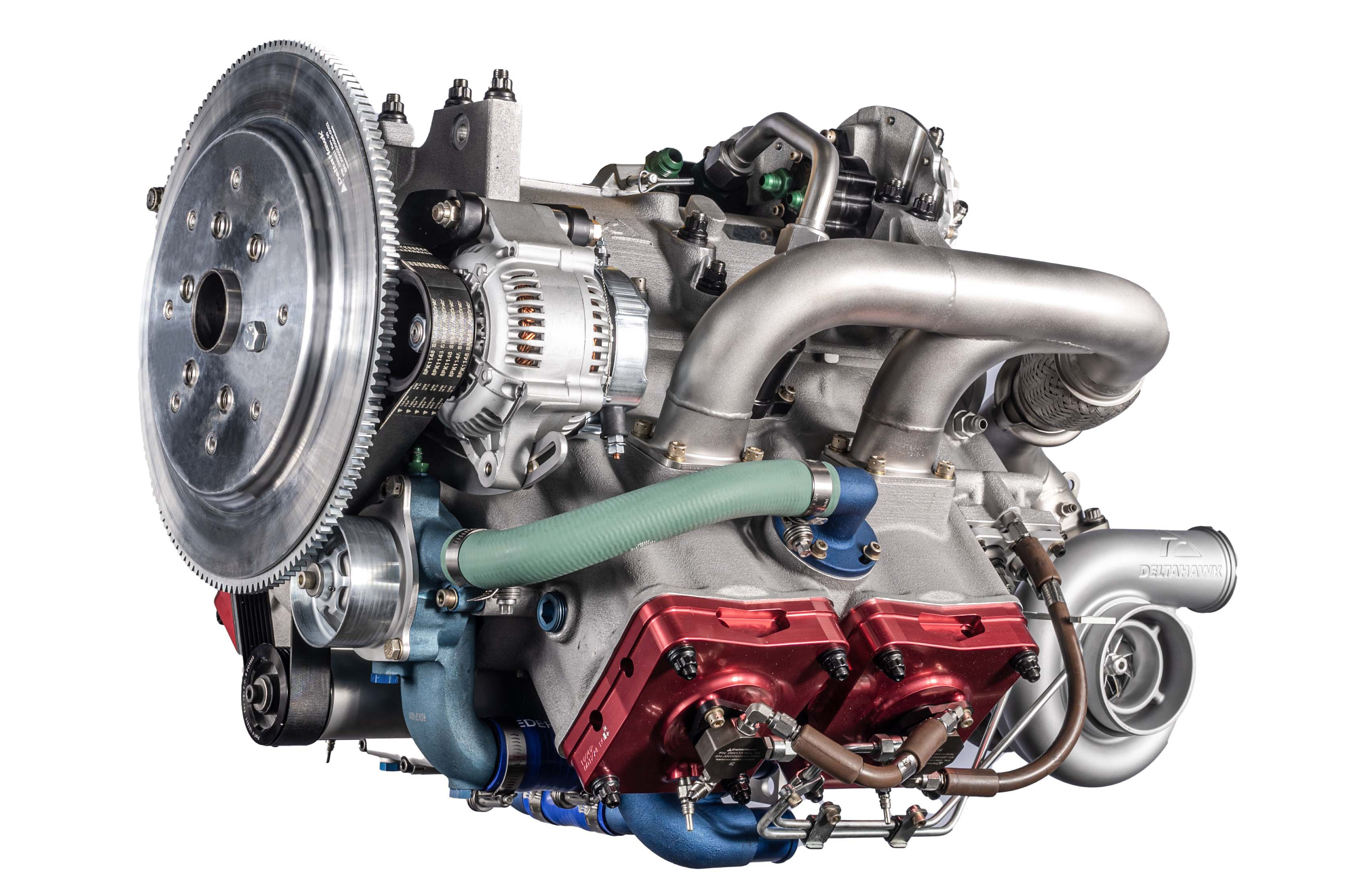 The FAA certified DeltaHawk's clean-sheet, 180-horsepower piston engine designed for Jet A and sustainable fuels in 2023, and the company in June reported the first installation in a Van's Aircraft RV-14. The new six-cylinder version being developed will nearly double that power output. Photo courtesy of DeltaHawk Engines.