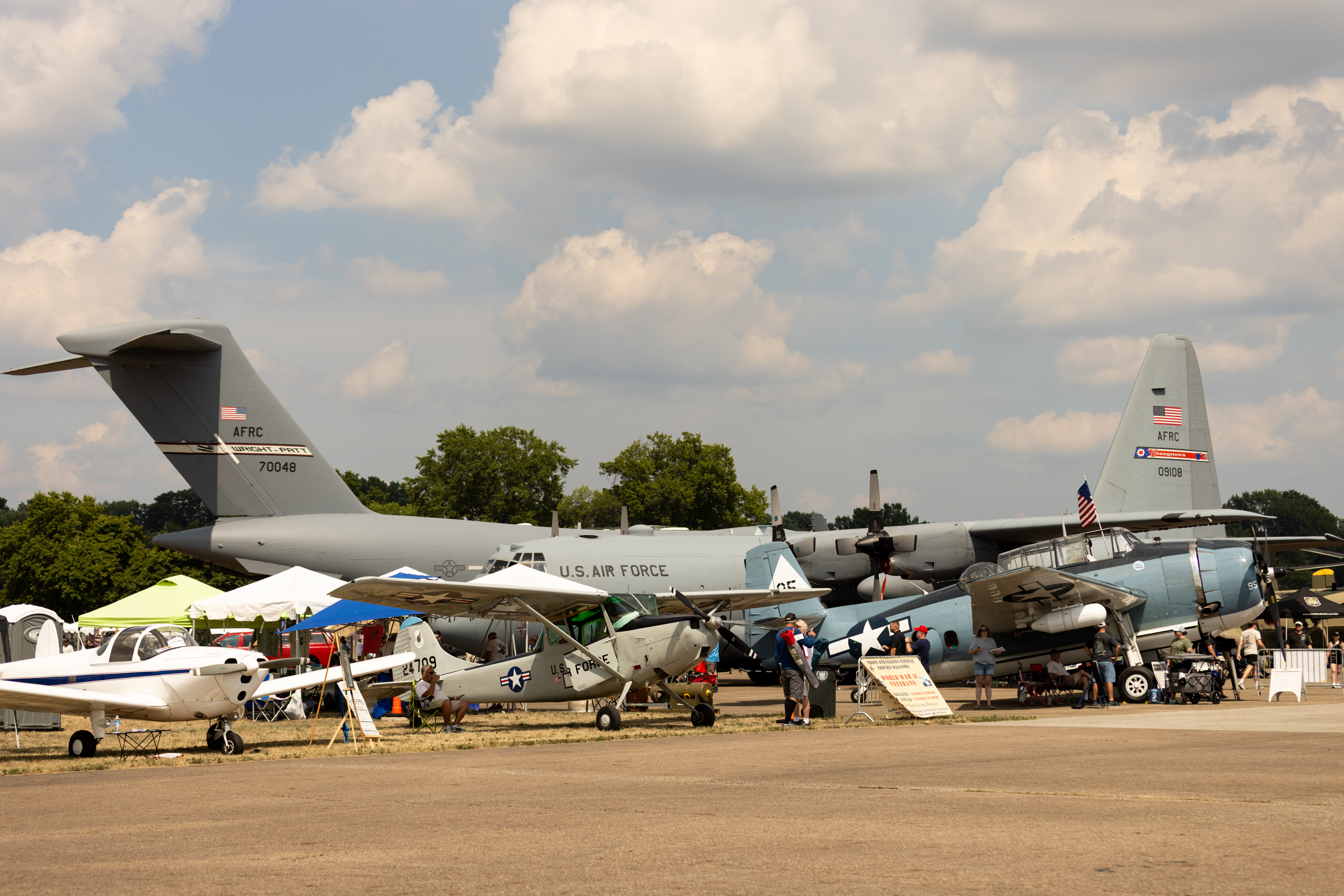 Aircraft of all shapes and sizes are positioned at the static display. Photo by Rebecca Boone.