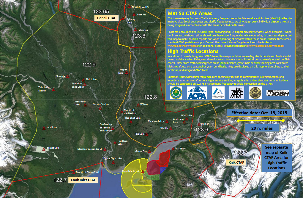 One of the larger CTAF areas, with over 200 airports, located just north of Anchorage. FAA image.