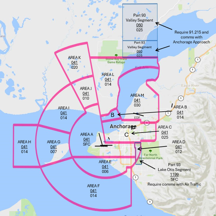 A view of the proposed Class C airspace over Anchorage, Alaska. FAA image.