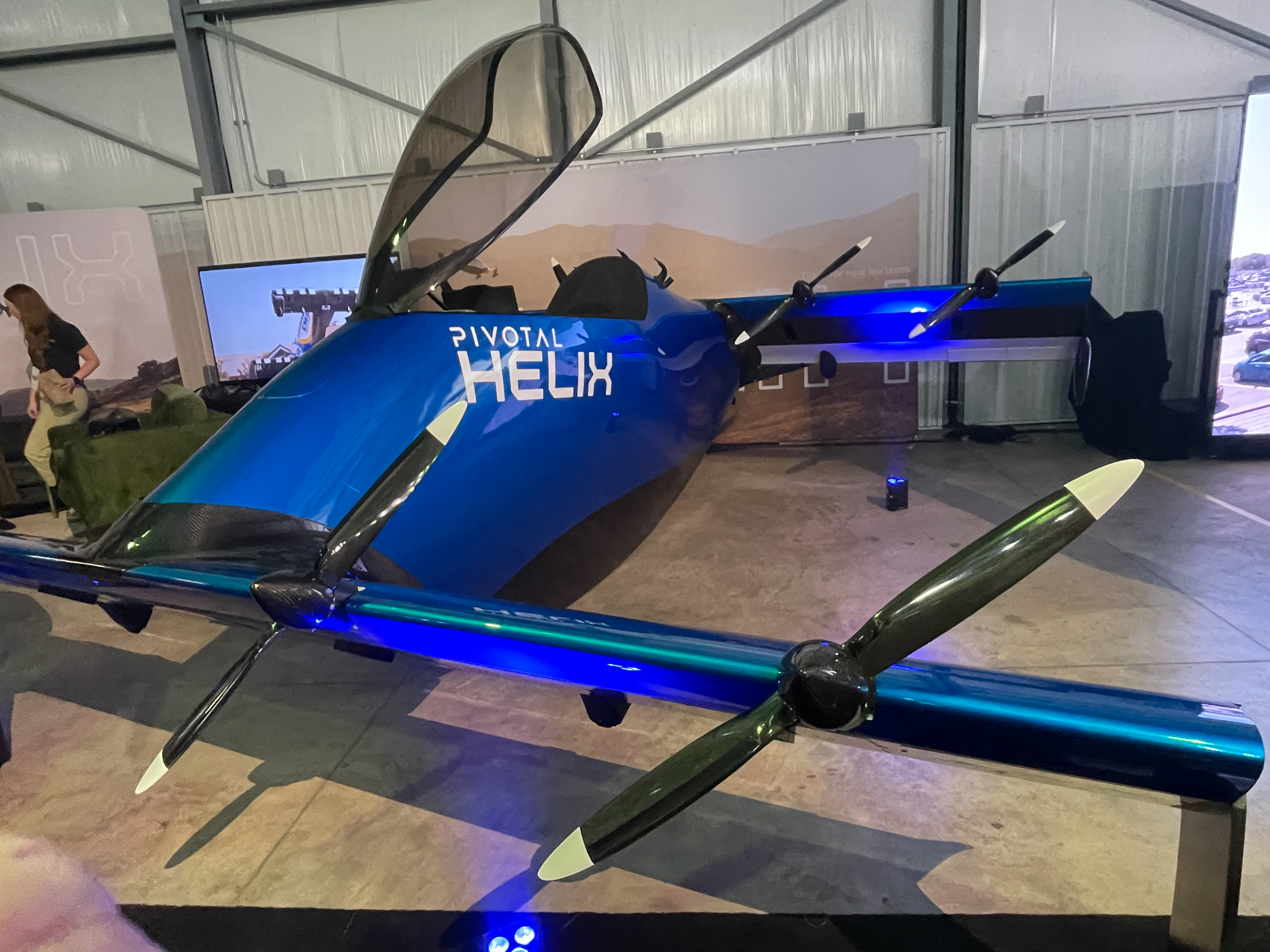 Helix is the next generation tilt craft designed by Pivotal. The company has already delivered a number of smaller versions, including the preproduction BlackFly, as ultralights. Pivotal has plans to enter the military and emergency medical services markets with both similar and larger versions. Photo by Tom Haines.