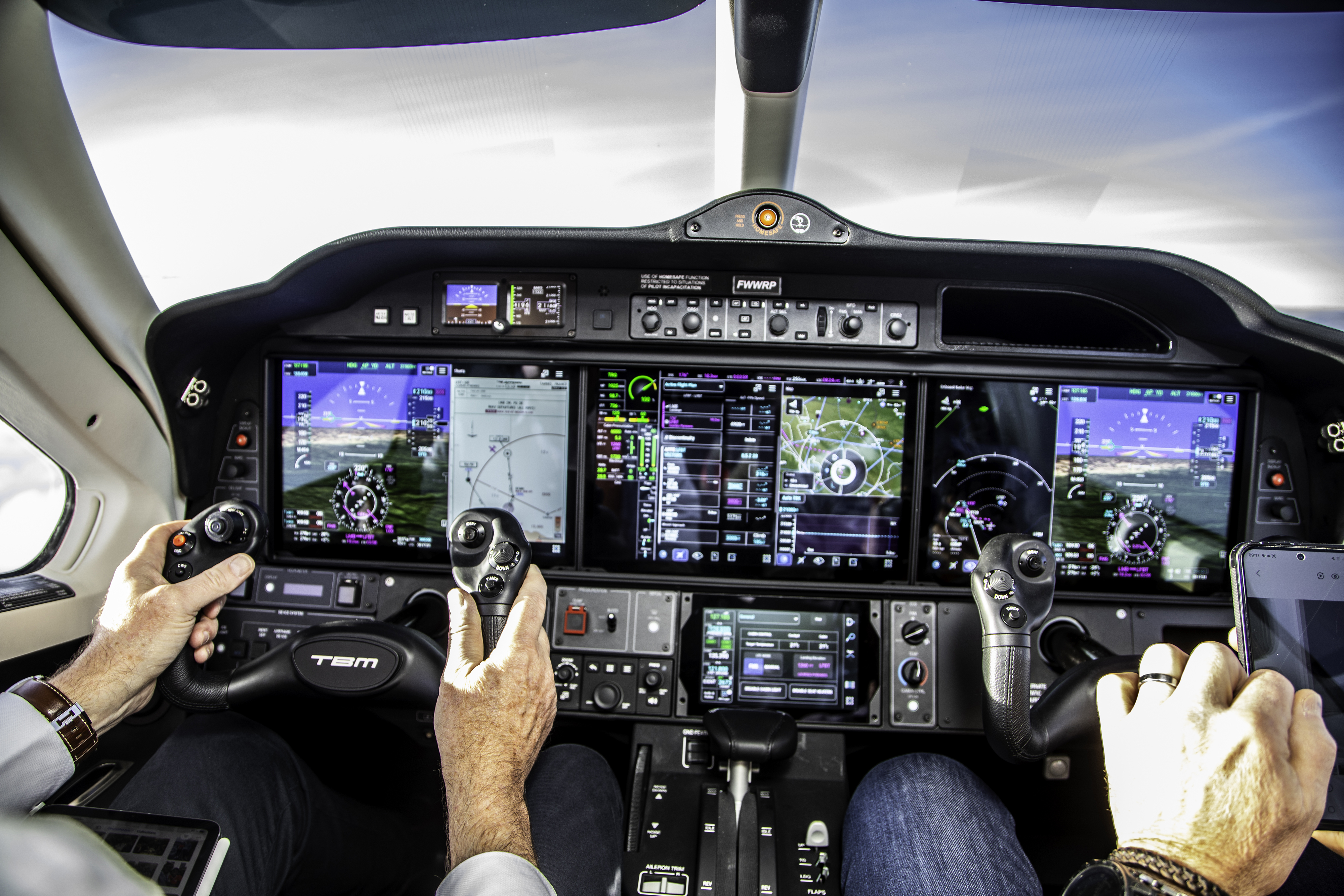 A view of the Garmin G3000 Prime integrated flight deck. Photo by Jean-Marie Urlacher/Daher Aircraft.