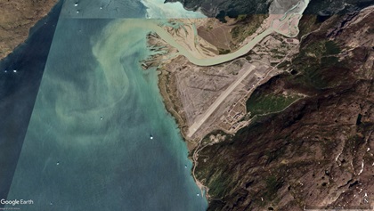 Narsarsuaq International Airport has long been an important fuel stop for aircraft crossing the Atlantic Ocean. Google Earth image.