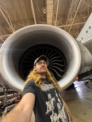 Max Comer, creator of Airplane Facts with Max, uses social media to make aviation maintenace visible. Photo by Max Comer @airplanefactswithmax.