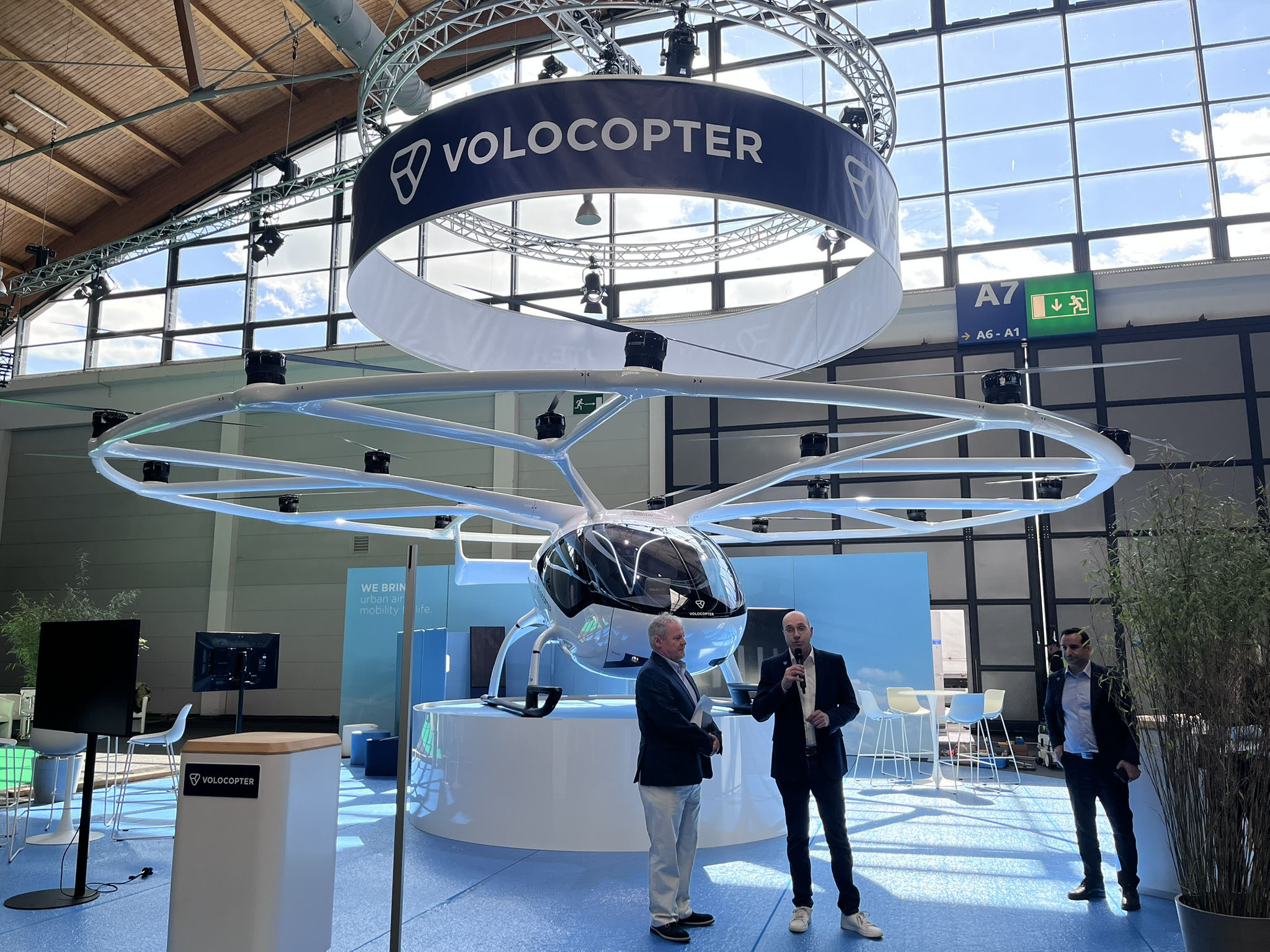 Volocopter exhibits its VoloCity mockup. Photo by Sylvia Horne.
