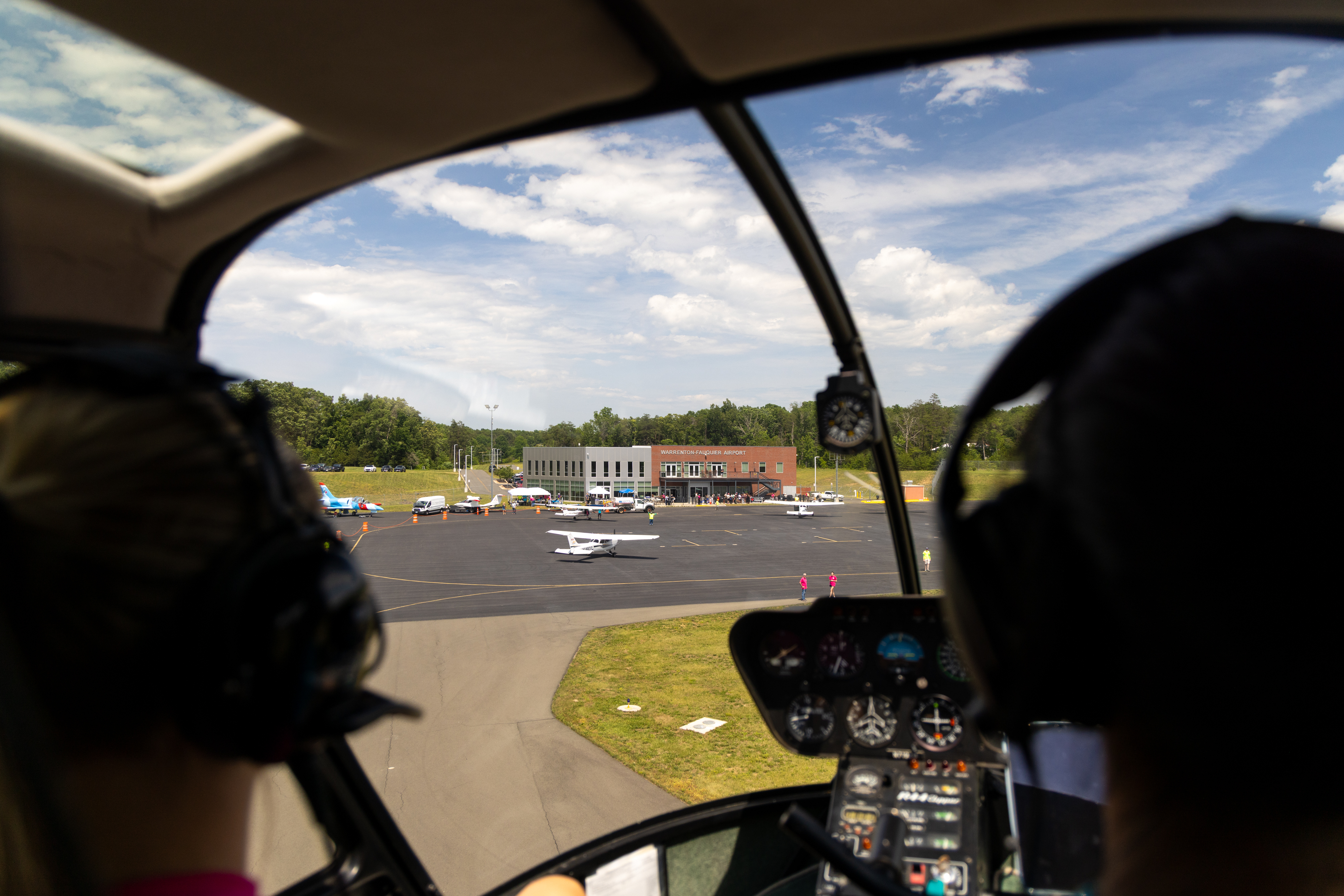 The view of the Warrenton/Fauquier Airport during the Robinson R44 helicopter’s landing. Photo by Rebecca Boone.