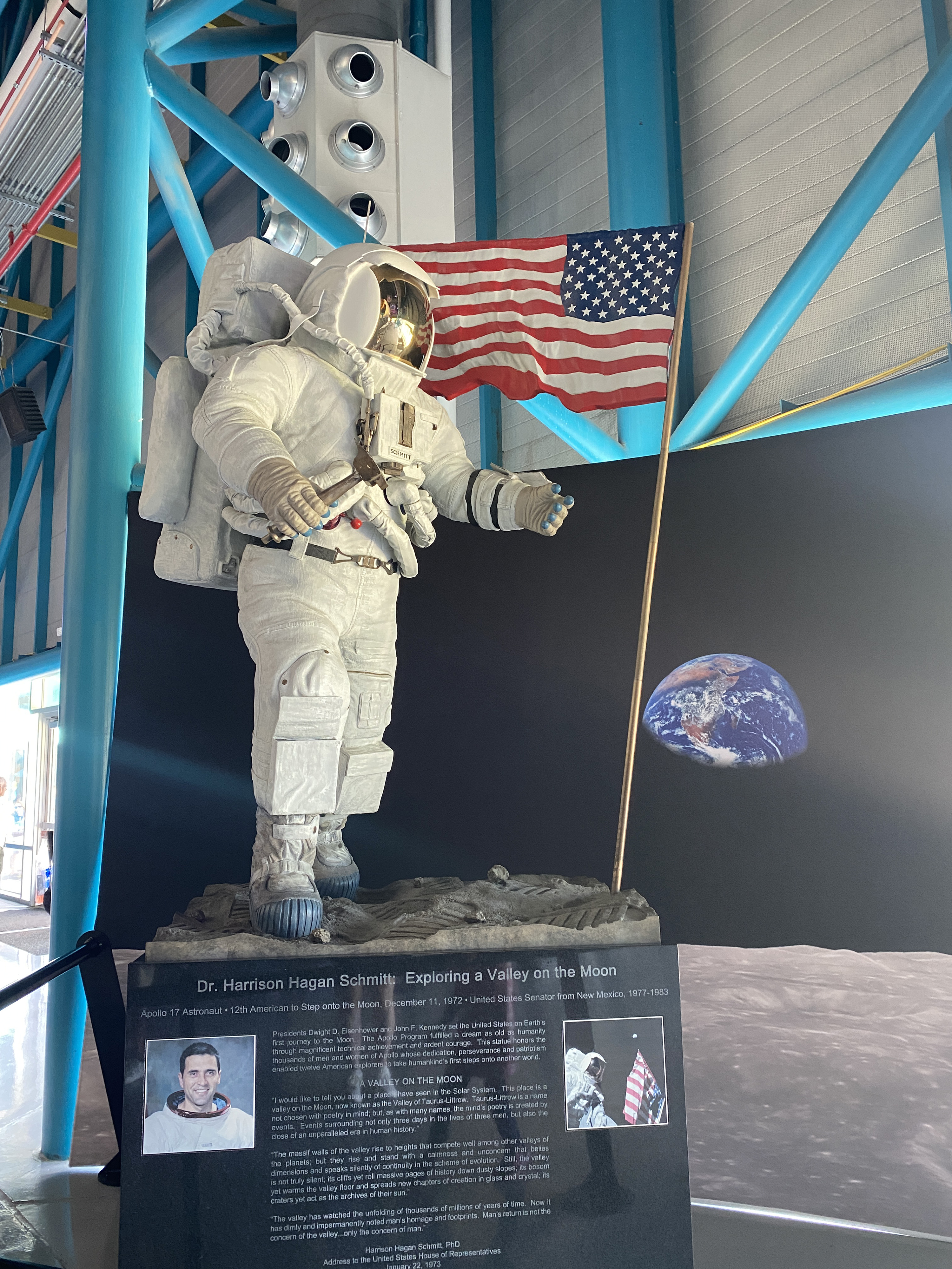 A tribute to the men and women of the Apollo program, including Harrison Hagan Schmitt, an Apollo 17 astronaut who became the twelfth American to walk on the moon. Photo by Alyssa J. Cobb.